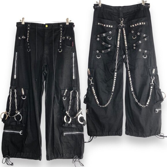 Tripp NYC Y2K Baggy Bondage Black Pants L Goth Skate Grunge Punk Chain Handcuffs